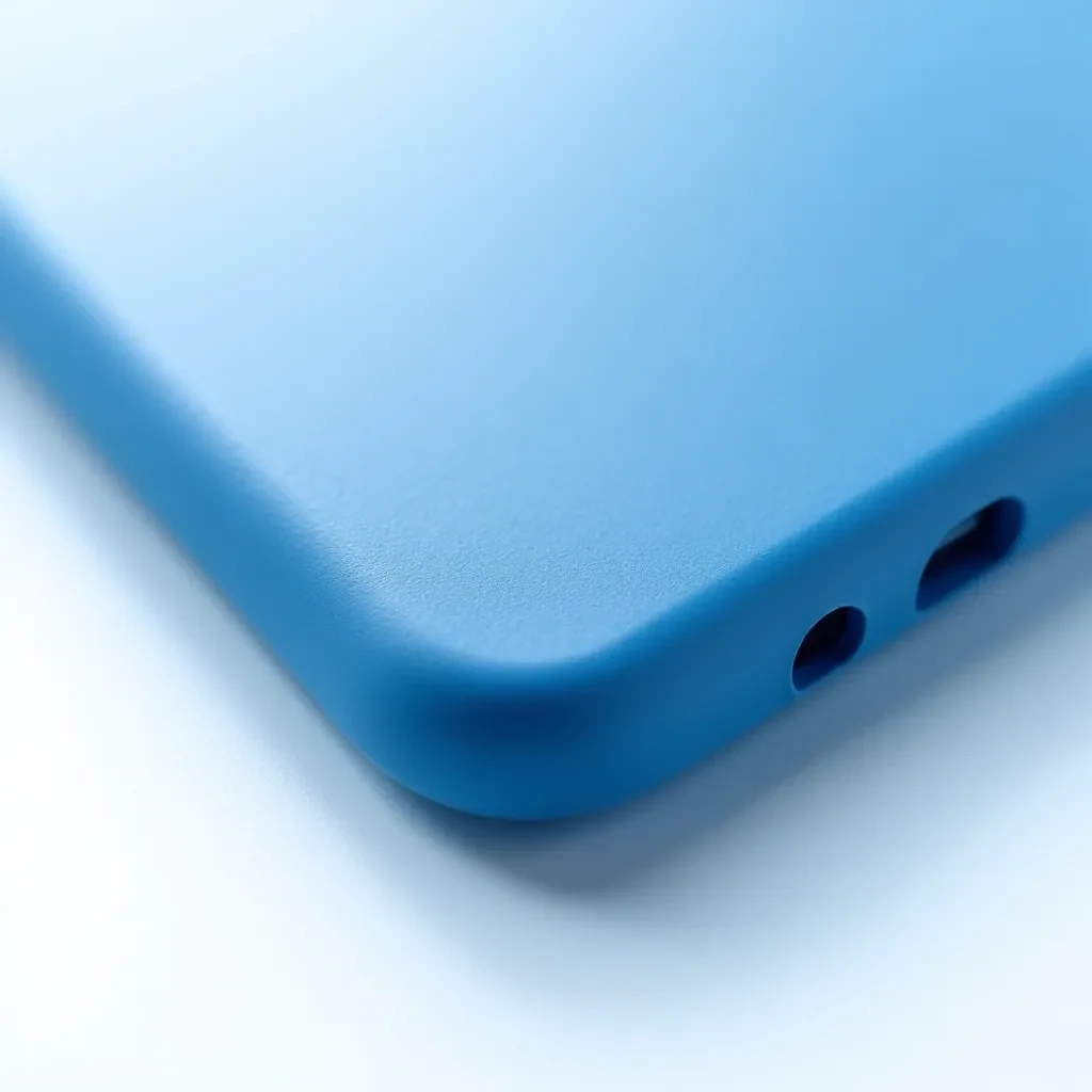 Protective phone case material sample showing texture and durability, blue TPU material under professional lighting