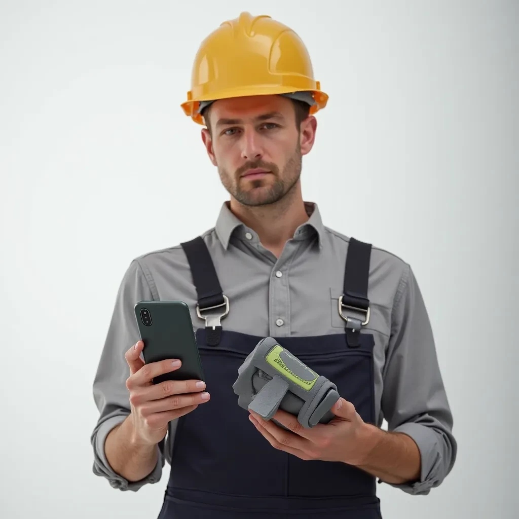 Person holding protected smartphone in professional work environment, demonstrating grip and real-world usage